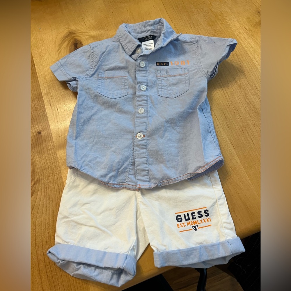 Baby boys matching Guess button down and shorts